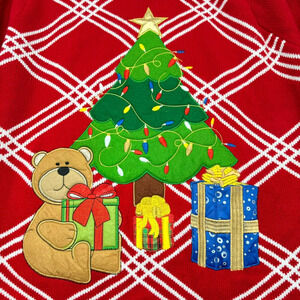 JOLLY SWEATERS Women's‎ XXL Red Christmas Tree embroidered applique Teacher Ugly